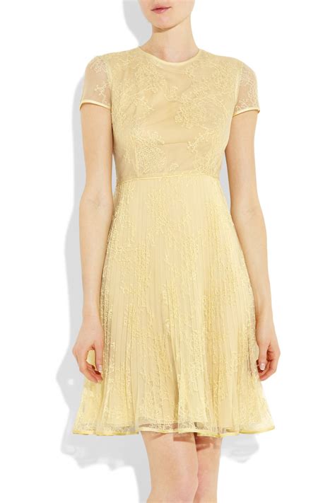 Valentino Plissé Lace Dress in Yellow | Lyst