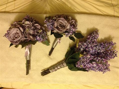 Lilac wedding bouquets in November. Can you believe they're fake? All made from flowers from ...