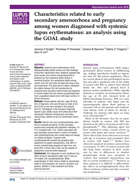 (PDF) Characteristics related to early secondary amenorrhoea and pregnancy among women diagnosed ...