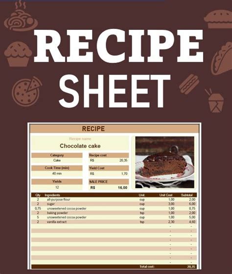 Recipe Sheets Template Excel - Exsheets