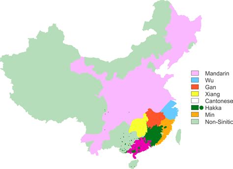 This map shows where the different languages are spoken in China. There are seven main languages ...