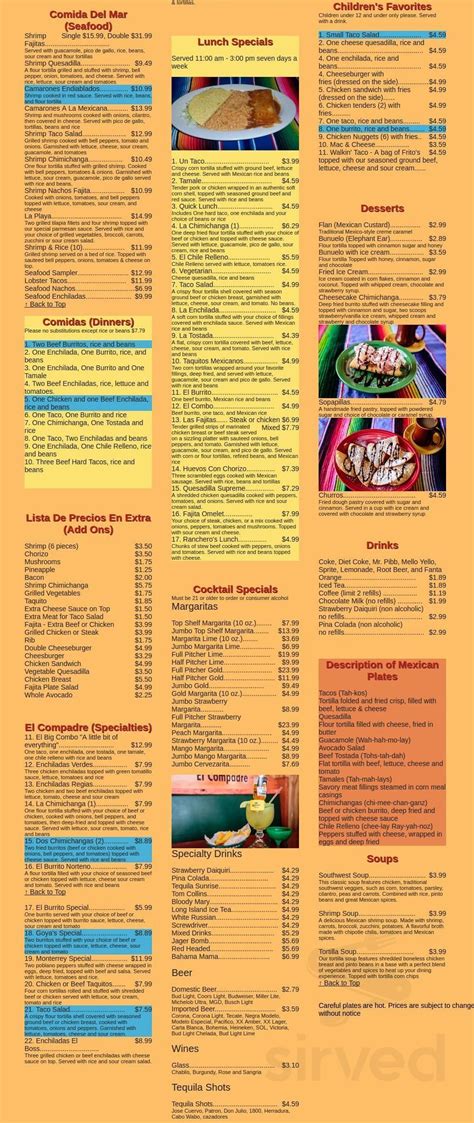 El Compadre menu in Paoli, Indiana, USA