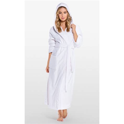 Womens Hooded Robe. Bright White, Full Length. One Size Adult. Spa ...