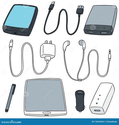 Vector Set of Mobile Device Accessories Stock Vector - Illustration of ...