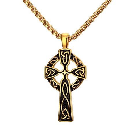 Mens Vintage Large CELTIC CROSS Pendant Necklace Men Boy Stainless Steel Trinity Knots Cross ...