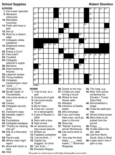 Medium Difficulty Printable Crossword Puzzles - Medium Level Free ...