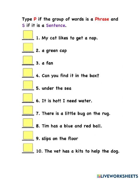 Phrase and sentence 2114119 | teacher_8 | LiveWorksheets