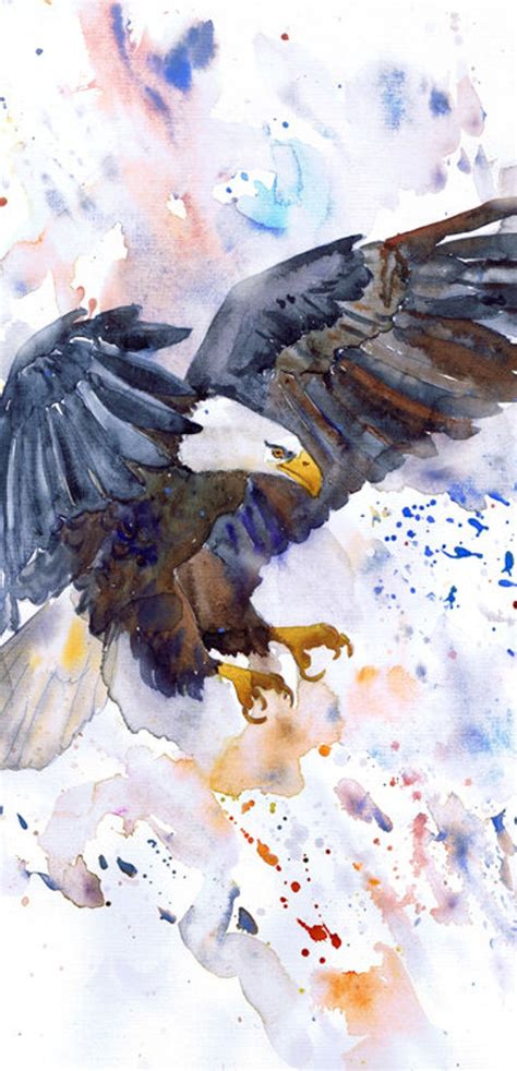 Bald Eagle Painting Watercolor, American Eagle Art Work, Bird Water Color Print by Valentina Ra ...