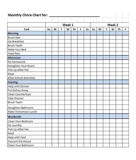 14+ Family Chore Chart Templates - PDF, DOC, Excel | Chore chart ...