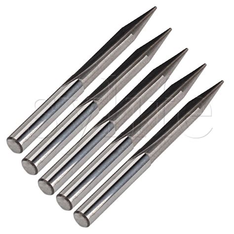 25degree 0.4mm Silver CNC Router Bits For Metal Blade Double Flute Straight Slot Pack Of 5-in ...