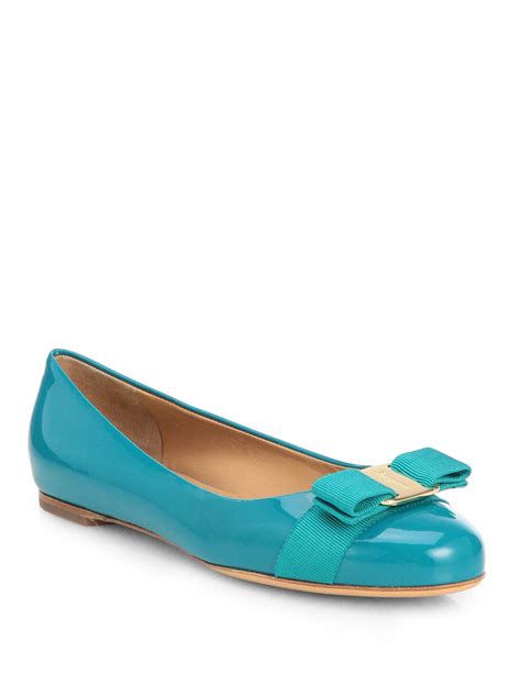 Ferragamo Varina Patent Ballet Flats in Blue (TURQUOISE) | Lyst