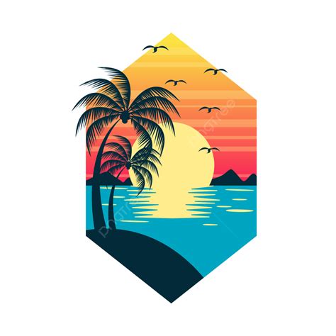 Beach Sunset Summer Vector Hd PNG Images, Summer Sunset Vector Logo ...