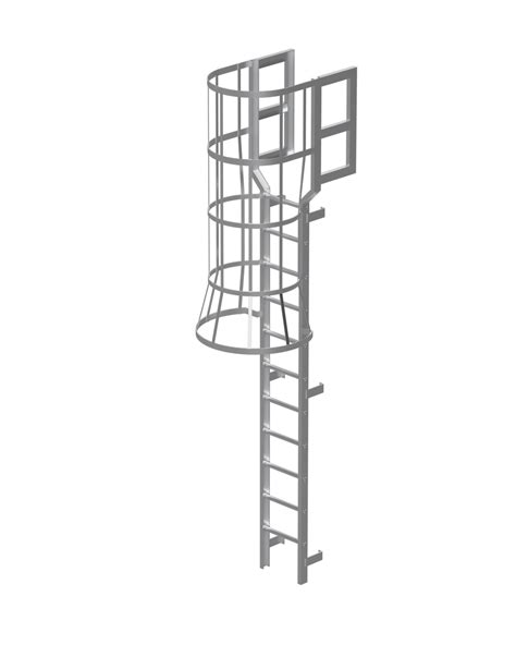 21’ Aluminum Fixed Ladder with Safety Cage, Top Exit, Best Design Available - Aluminum Caged ...