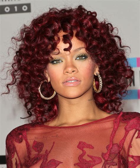 Rihanna Medium Curly Casual Hairstyle - Red Hair Color