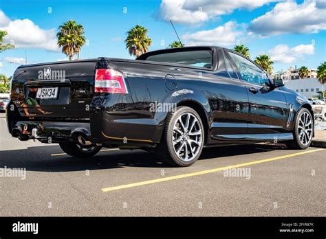 AUCKLAND, NEW ZEALAND - May 19, 2021: View of black Holden Ute car ...