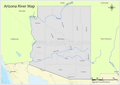 Arizona River Map, Rivers & Lakes in Arizona (PDF) - Whereig.com