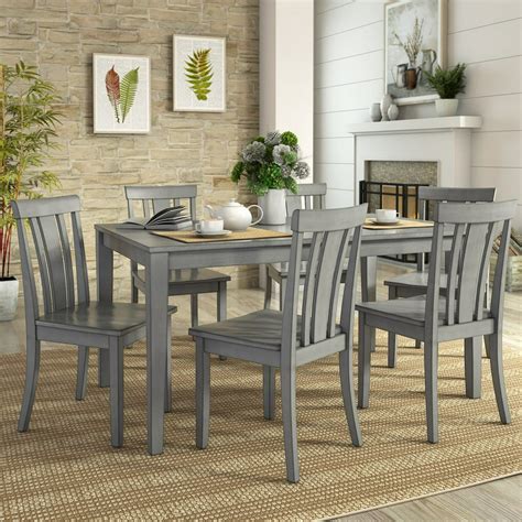 Lexington 7-Piece Dining Set with 60" Dining Table and 6 Slat Back Chairs, Antique Grey ...