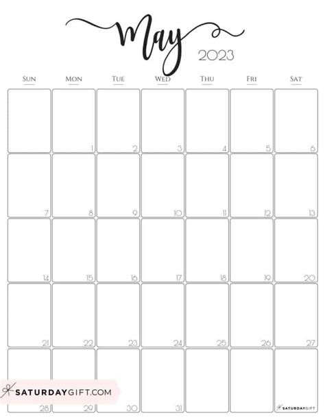 Aesthetic Printable Vertical Calendar 2023 by Saturday Gift