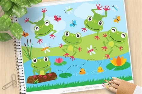 Frog On A Log Vector Clipart + SVG, an Illustration by MyClipArtStore ...