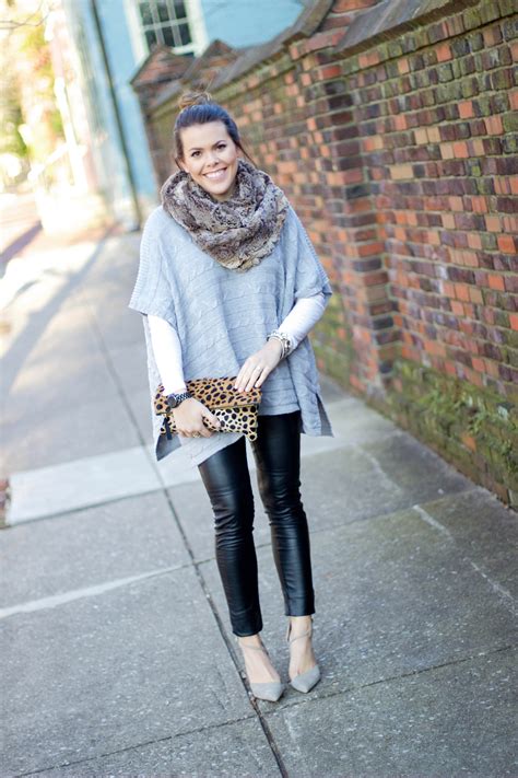 Cable Knit Poncho + Leather Leggings - Glitter & Gingham