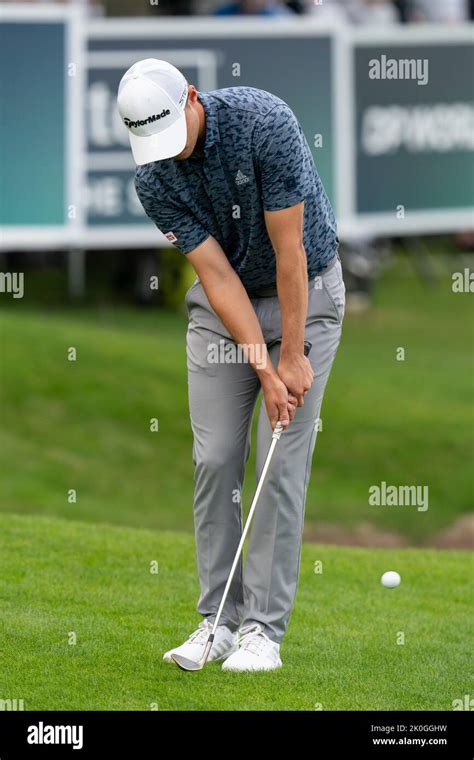 Rasmus Hojgaard (DEN) chips onto the 18th green during the BMW PGA ...