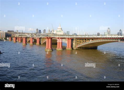 Blackfriars railway bridge and City skyline London England Stock Photo ...