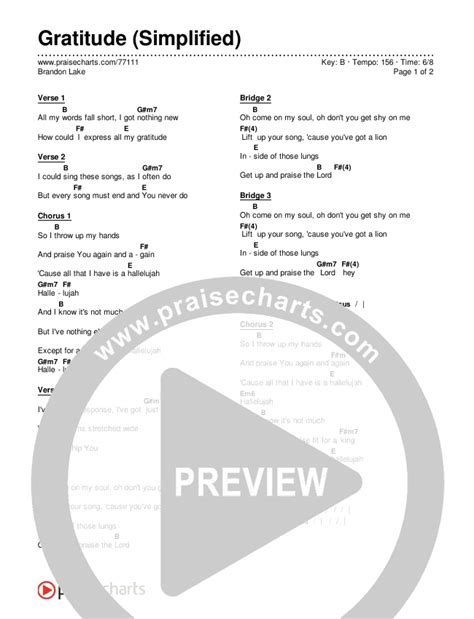 Gratitude (Simplified) Chords PDF (Brandon Lake) - PraiseCharts