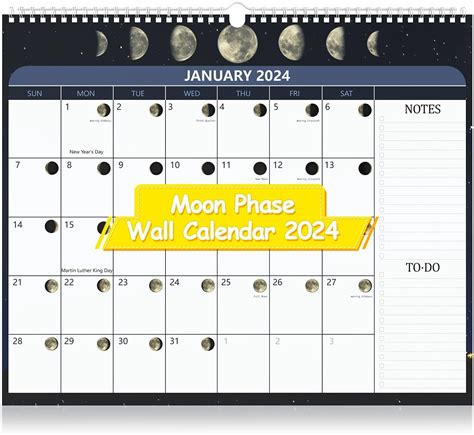 Calendario de pared 2024 Calendario de fase lunar 2024, calendario lunar mensual de 12 14 x 12 ...