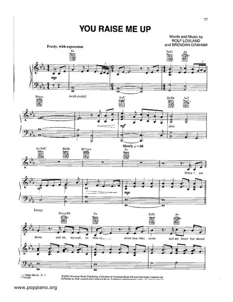 Westlife You Raise Me Up Sheet Music Notes, Chords Download Printable ...