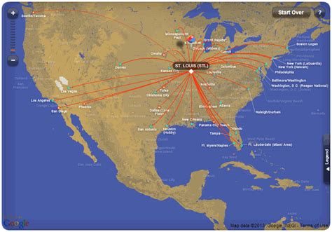 Southwest Airlines route map - from St. Louis