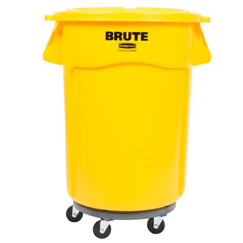 Rubbermaid BRUTE 44 Gallon Yellow Trash Can with Lid and Dolly