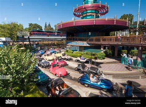 Tomorrowland Speedway car racing ride Disneyland, Anaheim Stock Photo ...