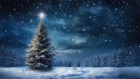 Premium AI Image | Christmas tree in the snow on a night