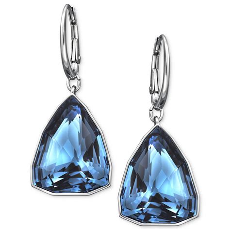 Swarovski Rhodiumplated Triangular Denim Blue Crystal Drop Earrings in Blue (denim) | Lyst