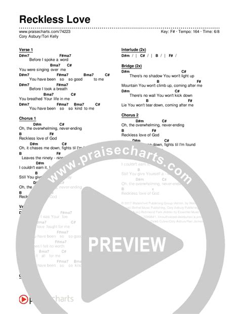 Reckless Love Chords PDF (Cory Asbury / Tori Kelly) - PraiseCharts