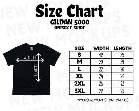 Gildan 5000 Size Chart Unisex T-shirt Size Chart Size Chart | Etsy