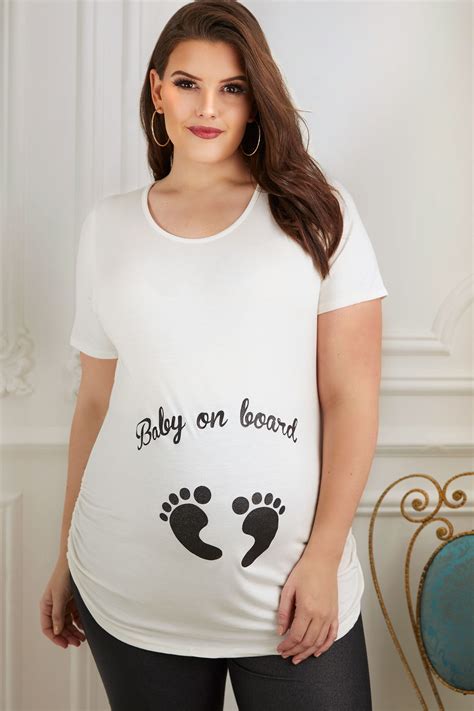 BUMP IT UP MATERNITY Cream Glittery 'Baby On Board' Top, Plus size 16 to 32