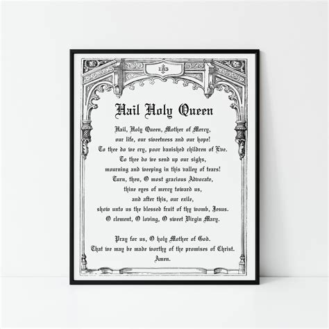 Hail Holy Queen Catholic Printable Prayer Catholic Rosary Prayers Traditional Catholic Art ...