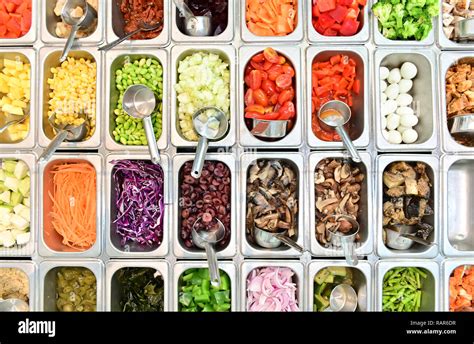 Top view of salad bar with assortment of ingredients Stock Photo - Alamy