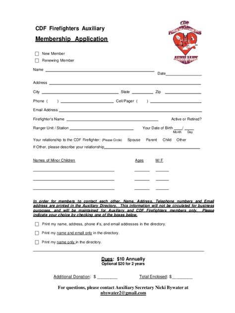 Fillable Online CDF Firefighters Auxiliary - Membership Application Fax Email Print - pdfFiller