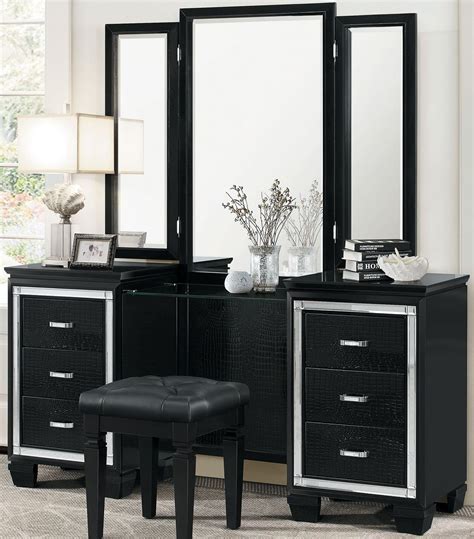 Allura Black Vanity with Mirror from Homelegance | Coleman Furniture