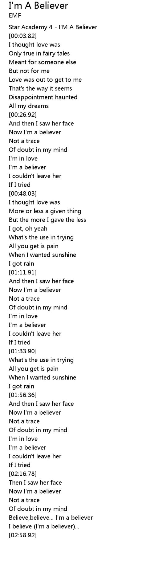 I'm A Believer Lyrics - Follow Lyrics