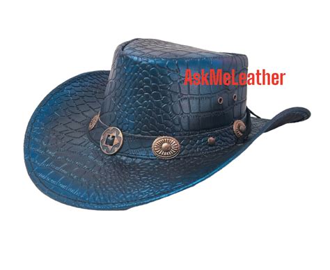 Leather Cowboy Hat Australian Cowboy Hat Handmade Real Leather Cowboy ...