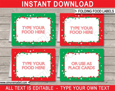 Christmas Party Food Labels | Place Cards | Christmas Decorations