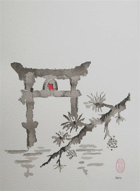 Torii Gate Painting - Torii Gate Drawing | Original landscape painting ...