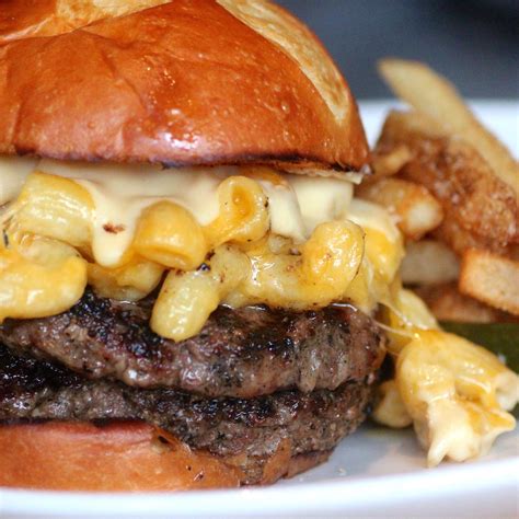 macaroni cheeseburger and fries on a plate