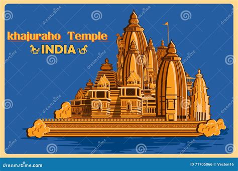 Vintage Poster of Khajuraho Temple of Madhya Pradesh Famous Monument of India Stock Illustration ...