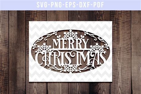 Merry Christmas Papercut Template, Xmas Card Cover, SVG, DXF (260803) | Paper Cutting | Design ...