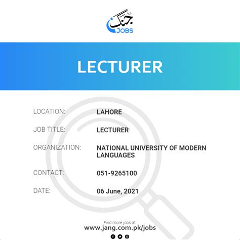 Lecturer Job – National University Of Modern Languages - Jobs in Lahore ...