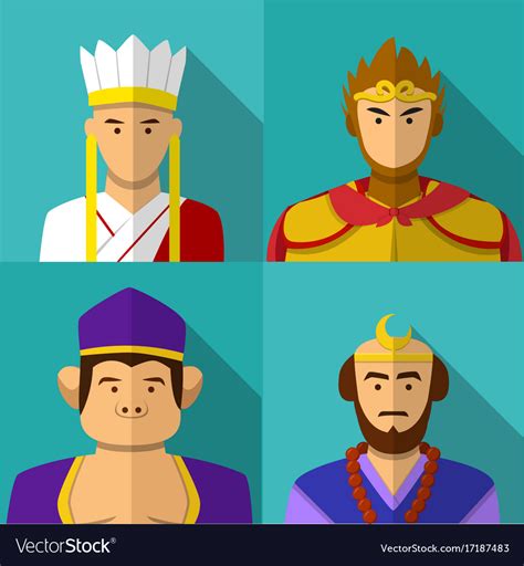 Journey to the west character portrait in flat Vector Image